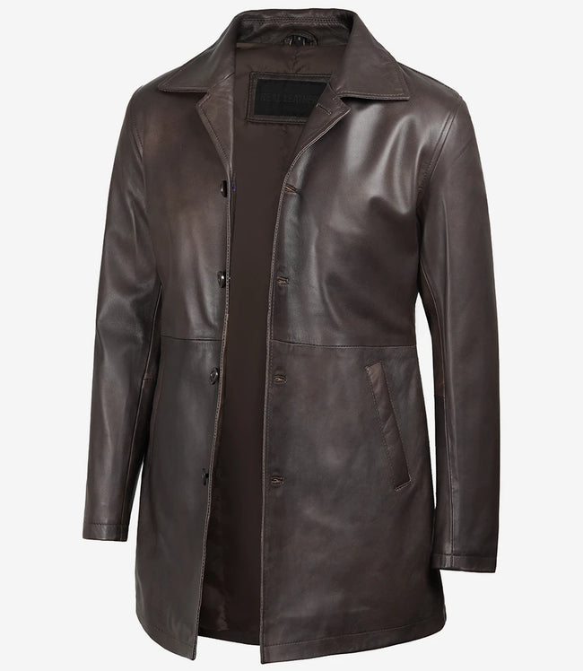 Winchester Distressed Brown Rust Car Coat Mens Shirt Collar Leather Jacket