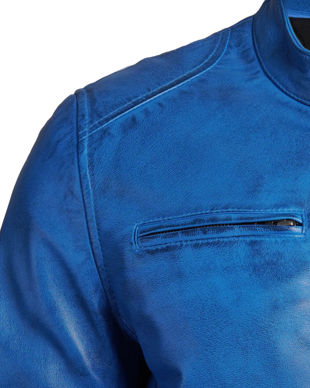 Mens Cafe Racer Blue Leather Jacket