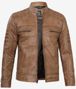 Mens Lambskin Tan Cafe Racer Leather Jacket