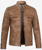 Mens Lambskin Tan Cafe Racer Leather Jacket