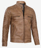 Mens Lambskin Tan Cafe Racer Leather Jacket