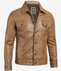 Mens Camel Leather Trucker Jacket