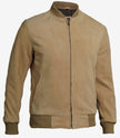 Suede Bomber Camel Leather Jacket Mens