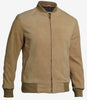 Suede Bomber Camel Leather Jacket Mens