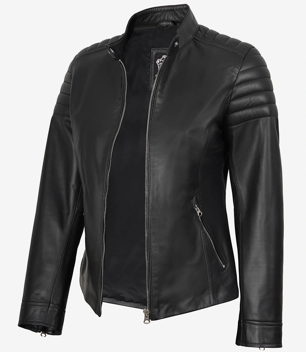 Carrie Black Leather Jacket for Women