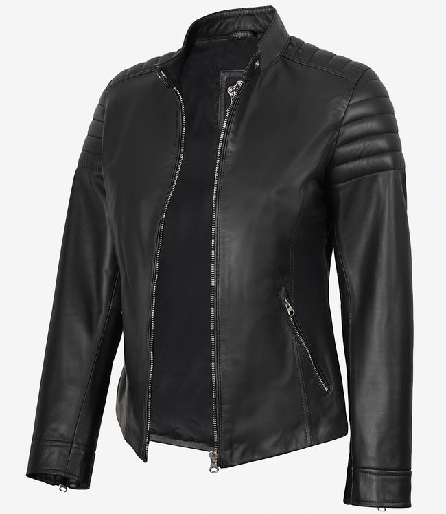 Carrie Black Leather Jacket for Women