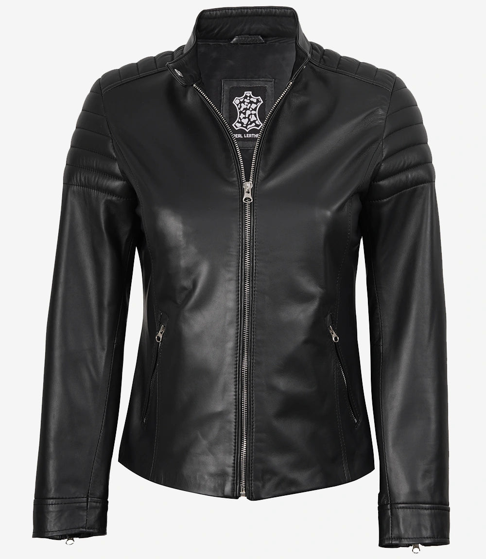 Carrie Black Leather Jacket for Women