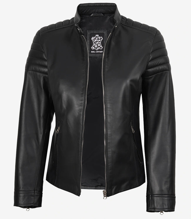 Carrie Black Leather Jacket for Women