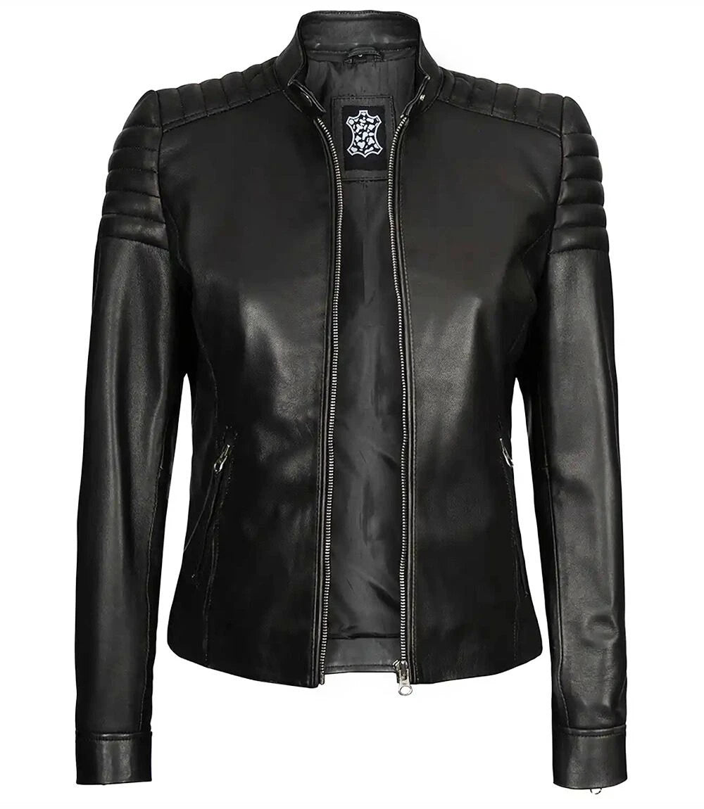 Carrie Womens Slim Fit Leather Jacket Black