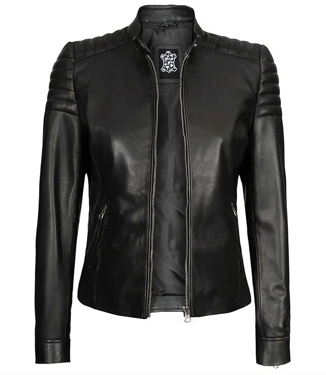 Carrie Womens Slim Fit Leather Jacket Black
