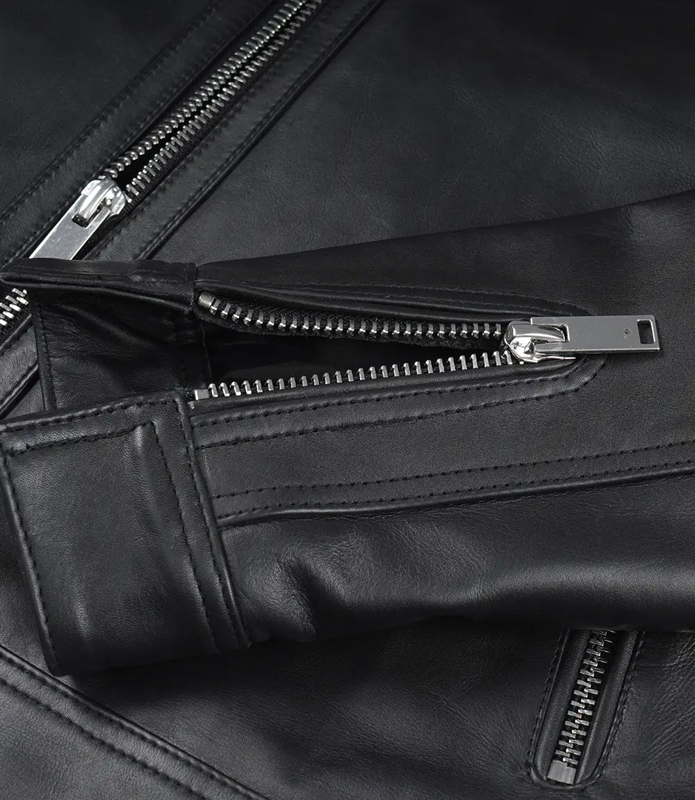 Mens Premium Black Cafe Racer Leather Jacket