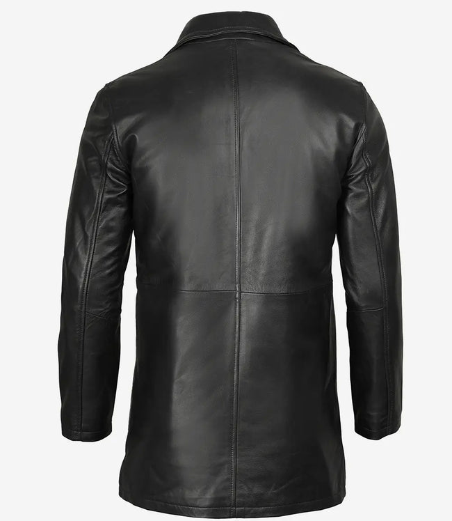 Mens Long Distressed Black Leather Jacket