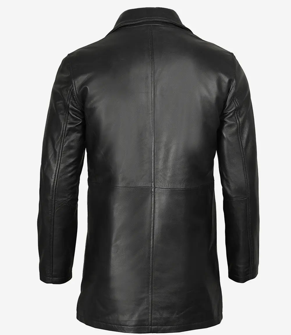 Mens Tall Distressed Black Long Leather Jacket