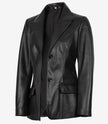 Womens Black Two Button Leather Blazer