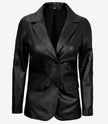 Womens Notch Lapel Black Leather Blazer Coat