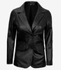 Womens Notch Lapel Black Leather Blazer Coat