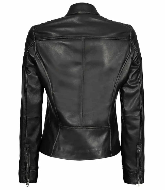 Carrie Womens Slim Fit Leather Jacket Black