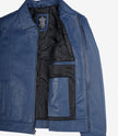 Mens Shirt Collar Blue Leather Jacket