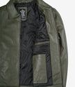 Mens Shirt Collar Green Leather Jacket