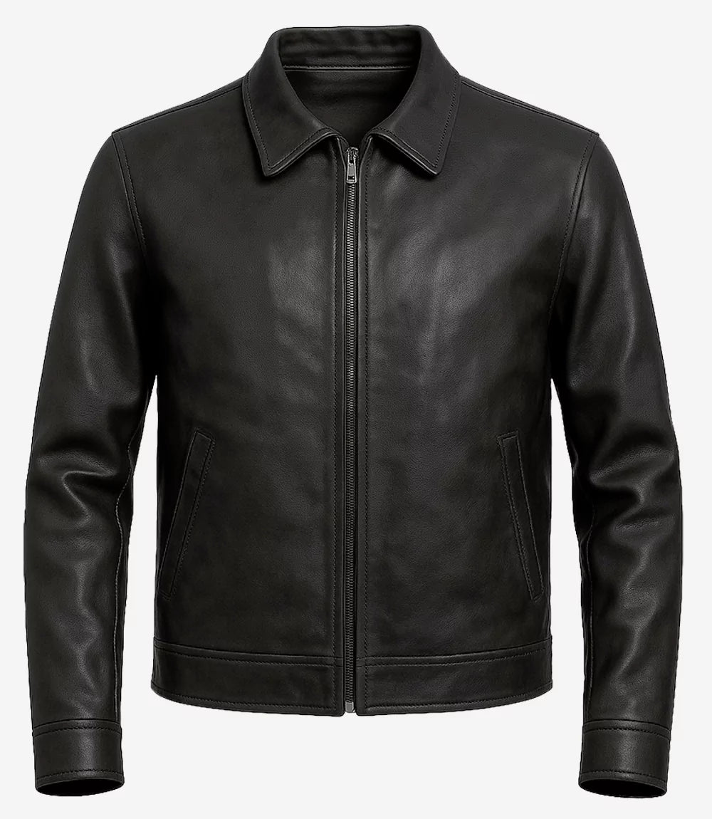 Mens Classic Black Harrington Leather Jacket