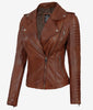 Womens Cognac Leather Jacket with Hood
