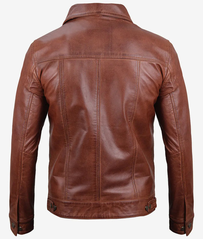 Mens Brown Leather Trucker Jacket