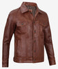 Mens Brown Leather Trucker Jacket