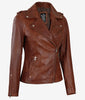 Womens Asymmetrical Cognac Moto Leather Jacket