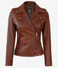 Womens Asymmetrical Cognac Moto Leather Jacket