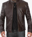 Mens Dark Brown Cowhide Leather Cafe Racer Jacket 