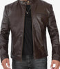 Mens Dark Brown Cowhide Leather Cafe Racer Jacket 