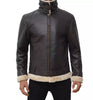 Mens Real Leather Dark Brown Shearling Bomber Jacket