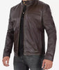 Mens Dark Brown Cowhide Leather Cafe Racer Jacket 