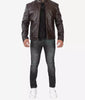 Mens Dark Brown Cowhide Leather Cafe Racer Jacket 
