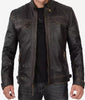 Mens Tall Distressed Brown Biker Leather Jacket