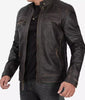 Mens Tall Distressed Brown Biker Leather Jacket