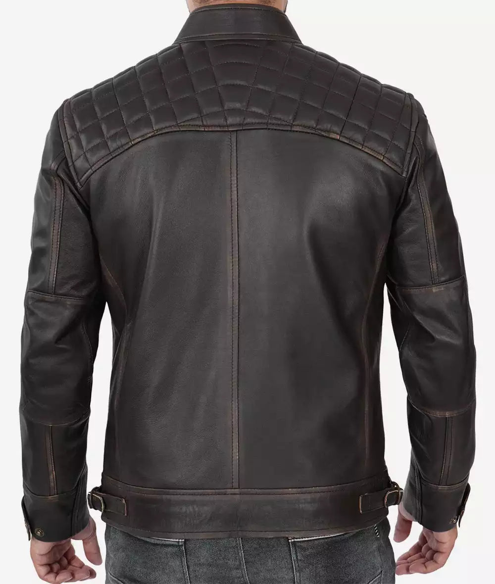 Mens Tall Distressed Brown Biker Leather Jacket