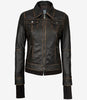 Womens Rub off Brown Bomber Leather Jacket with Hood