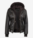 Womens Rub Off Brown Hooded Bomber Leather Jacket