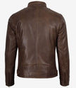 Dodge Men's Waxed Chocolate Brown Biker Style Leather Jacket