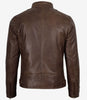 Dodge Men's Waxed Chocolate Brown Biker Style Leather Jacket