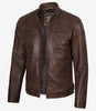 Dodge Men's Waxed Chocolate Brown Biker Style Leather Jacket