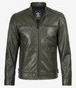 Dodge Olive Green Biker Style Leather Jacket for Men