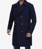 Mens Double Breasted Long Navy Blue Wool Coat