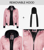 Womens Pink Hooded Bomber Leather Jacket