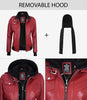 Womens Red Hooded Bomber Leather Jacket