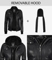 Womens Tall Black Hooded Bomber Leather Jacket
