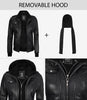 Womens Tall Black Hooded Bomber Leather Jacket