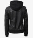 Womens Tall Black Hooded Bomber Leather Jacket