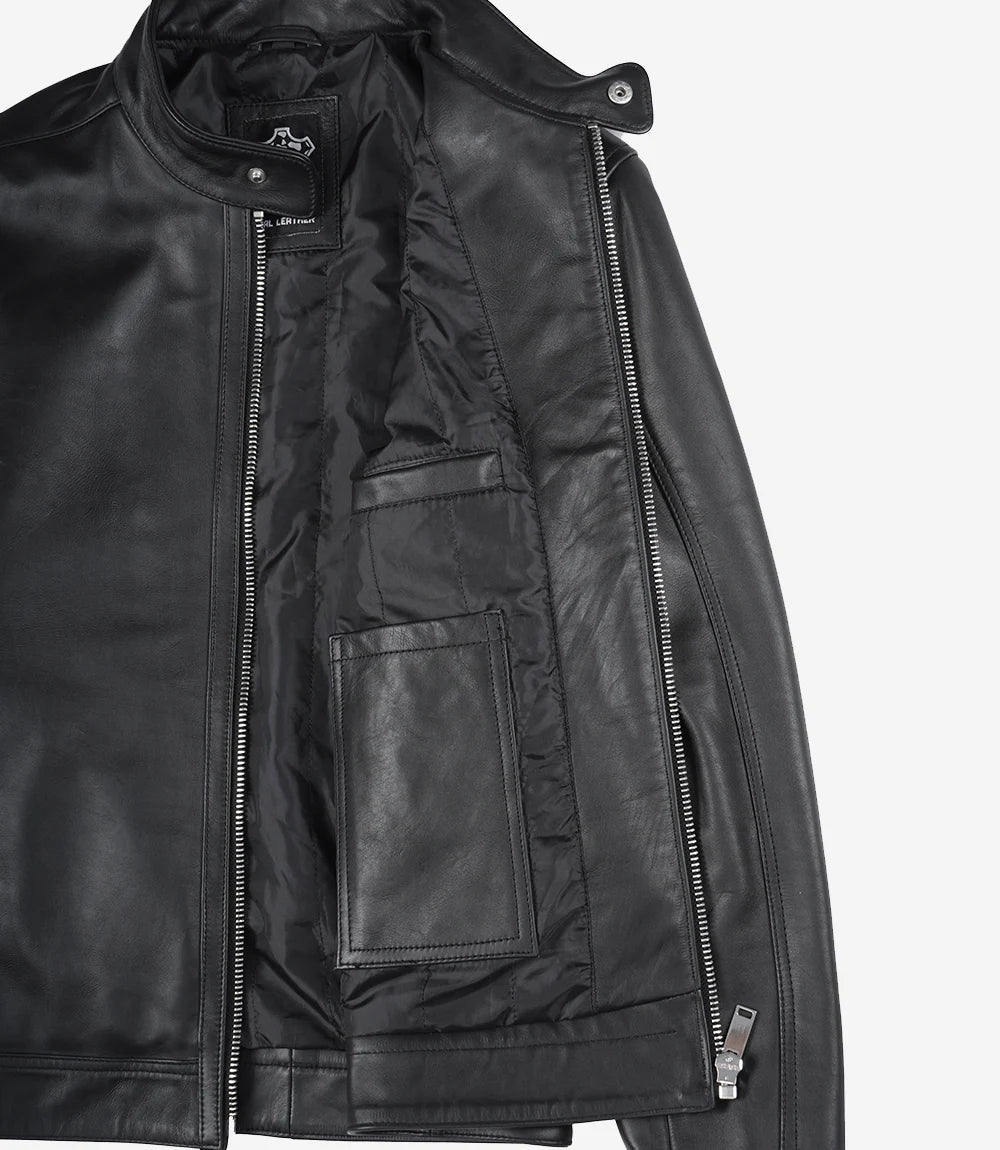 Mens Premium Black Cafe Racer Leather Jacket